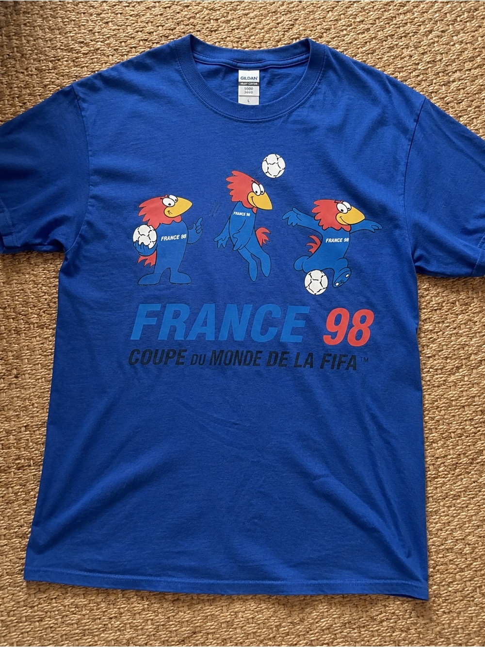 Gildan Royal Blue France 98 Soccer Graphic Tee with Red Accents